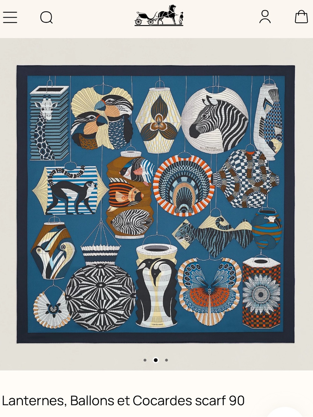 Hermes Navy Blue and White Silk Scarf with Geometric Floral Motif